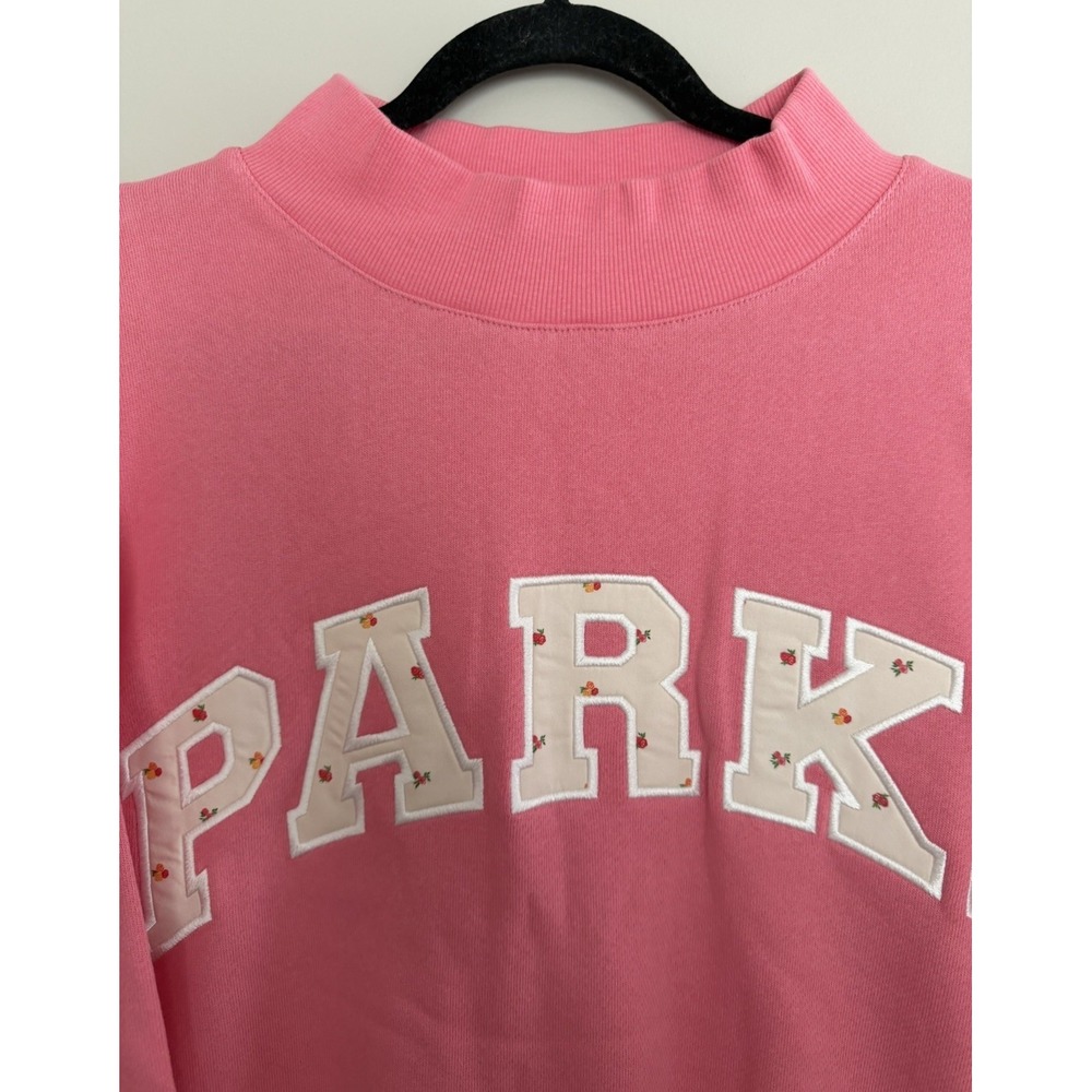 PARKE Varsity Mockneck Heritage Sweatshirt Bloom Sunset Floral Pink Size S/M - Picture 3 of 14